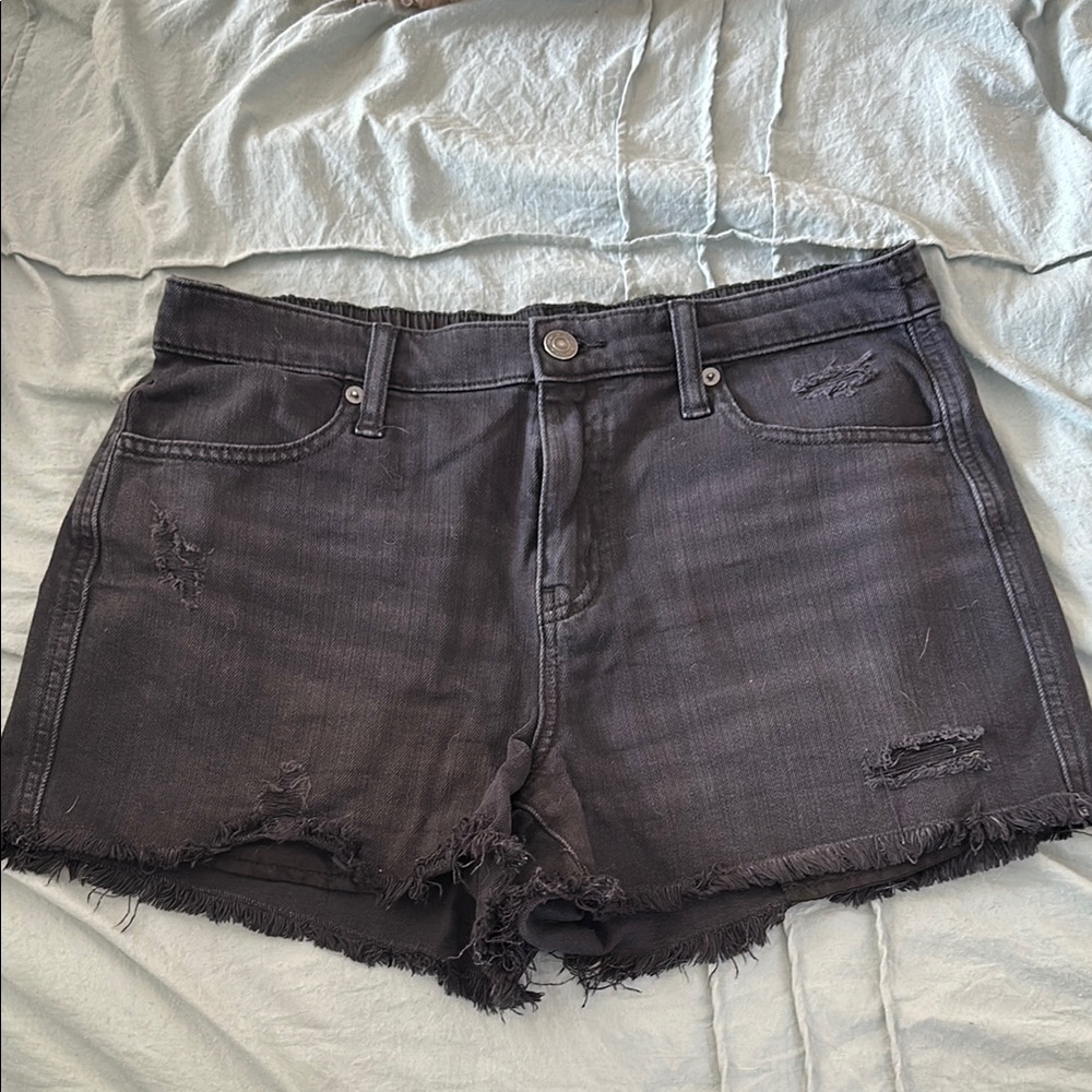 Distressed Black Denim Shorts